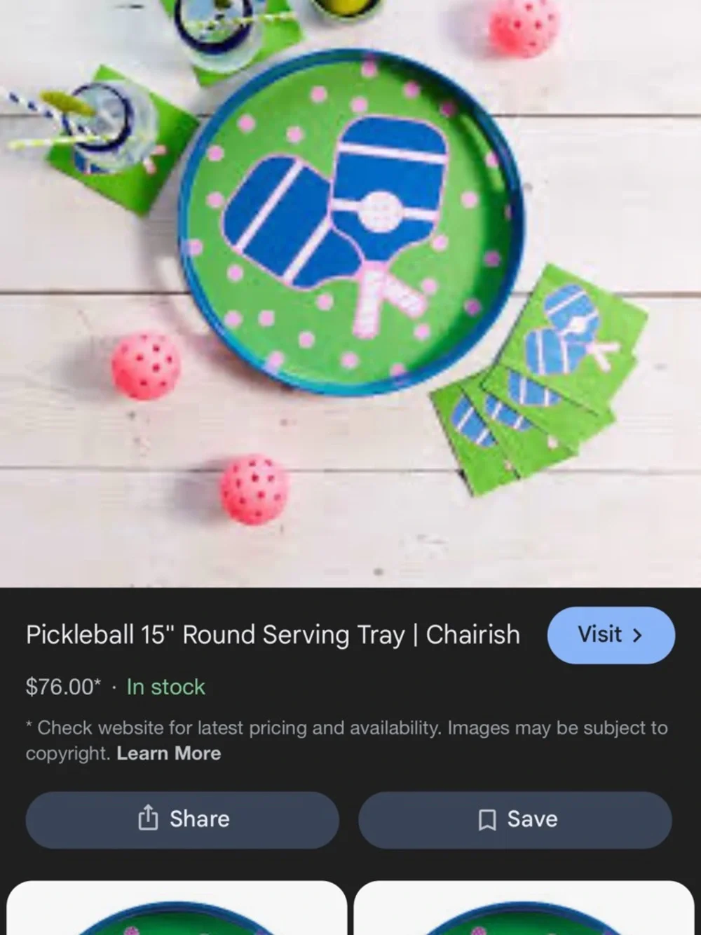 NWT Rockflowerpaper Green Pickleball 15’ Round Tray